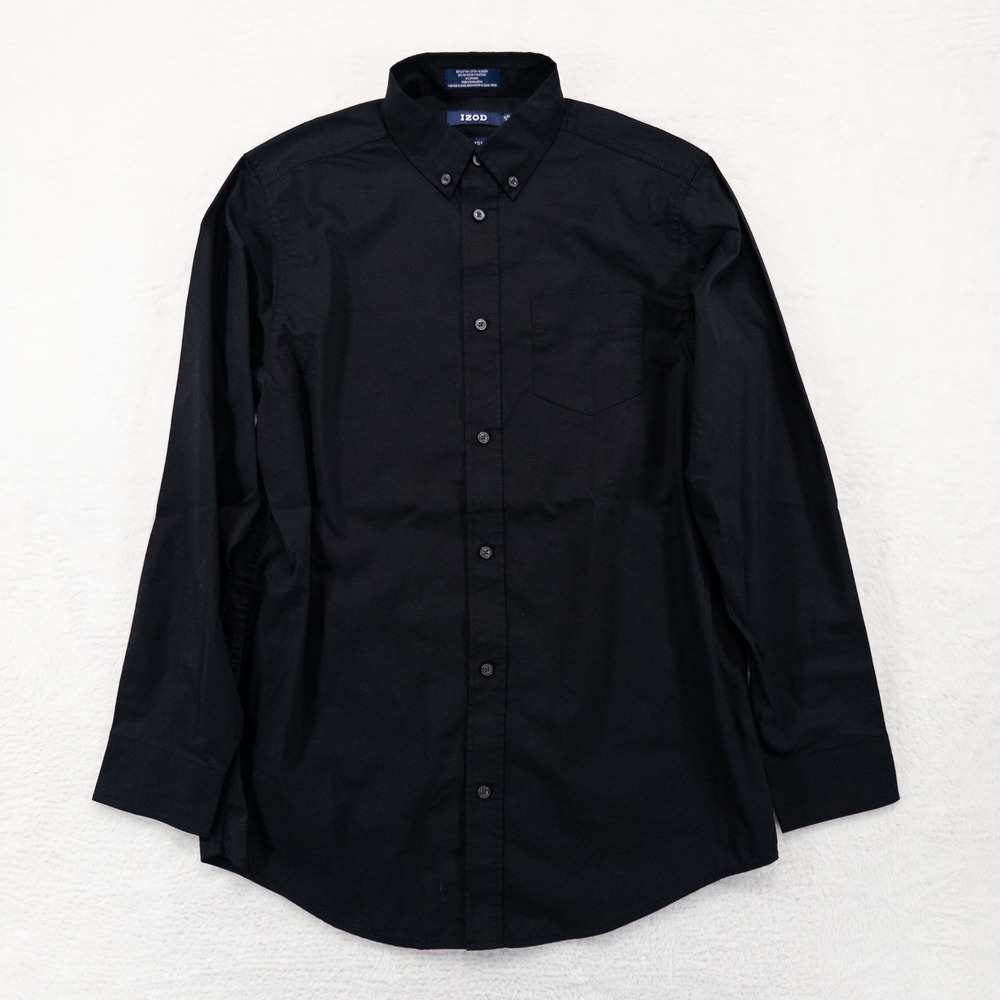 IZOD Boys Shirt XL 18/20 Black Button Down Long Sleeve Stretch Regular Fit